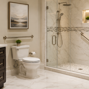 Effective bathroom grab bars installation considers the height, reach, mobility, balance, and normal movements of the person using the bathroom.